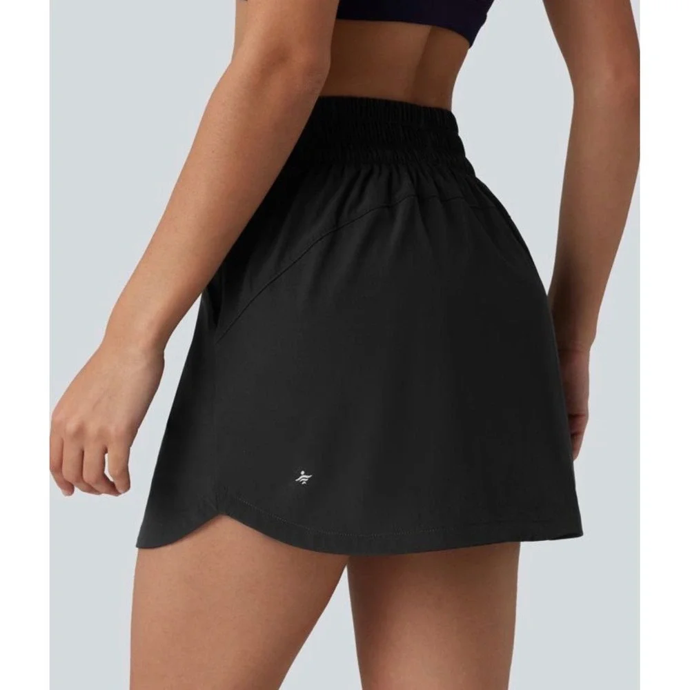 Halara Women's High Waisted Curved Hem Skort Pockets Black Sz M